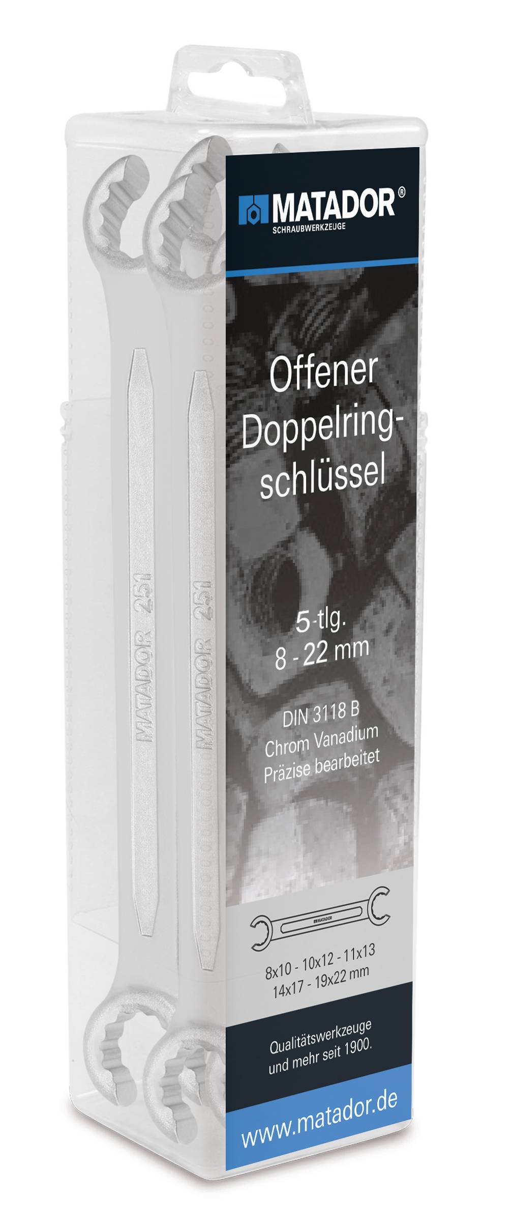 Matador Schraubwerkzeuge 02519050 Offener Doppelringschlüssel 5teilig Schlüsselweite (Metrisch) 8 - 22mm