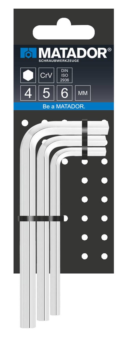 Matador Schraubwerkzeuge Innen-Sechskant Winkelschraubendreher-Set 4 mm, 5 mm, 6mm 3teilig