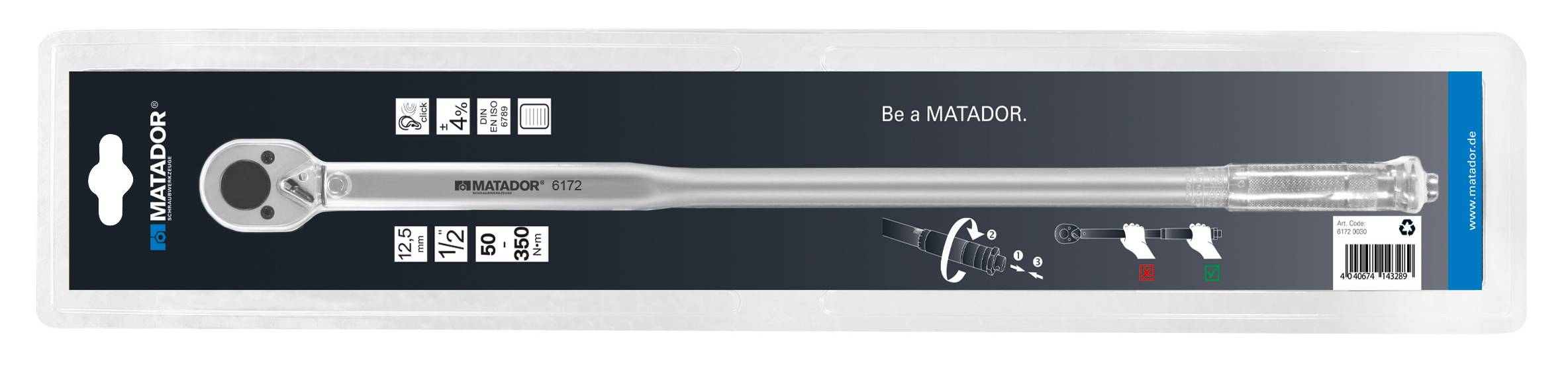 Matador Schraubwerkzeuge 61720030 Drehmomentschlüssel mit Umschaltknarre 1/2" (12.5 mm) 70 - 350 Nm