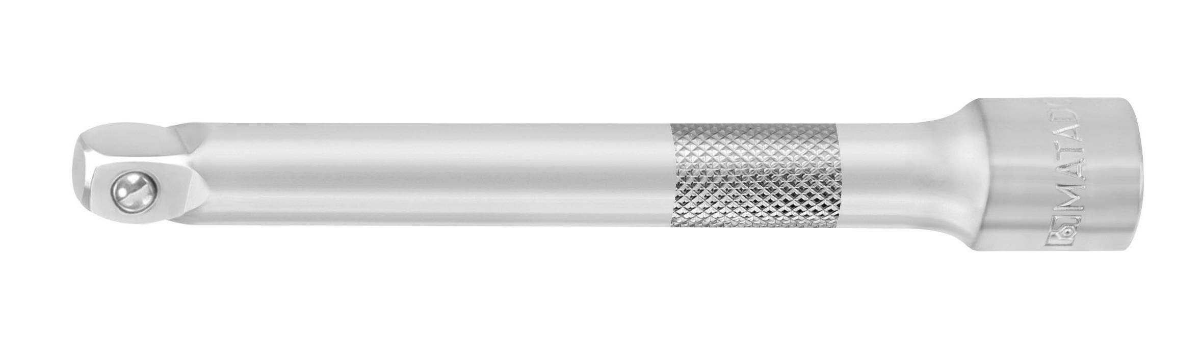 Silberfarbene Verlängerung für Steckschlüssel mit gerändeltem Griffstück zur besseren Handhabung. Verwendet für verlängerten Zugang.