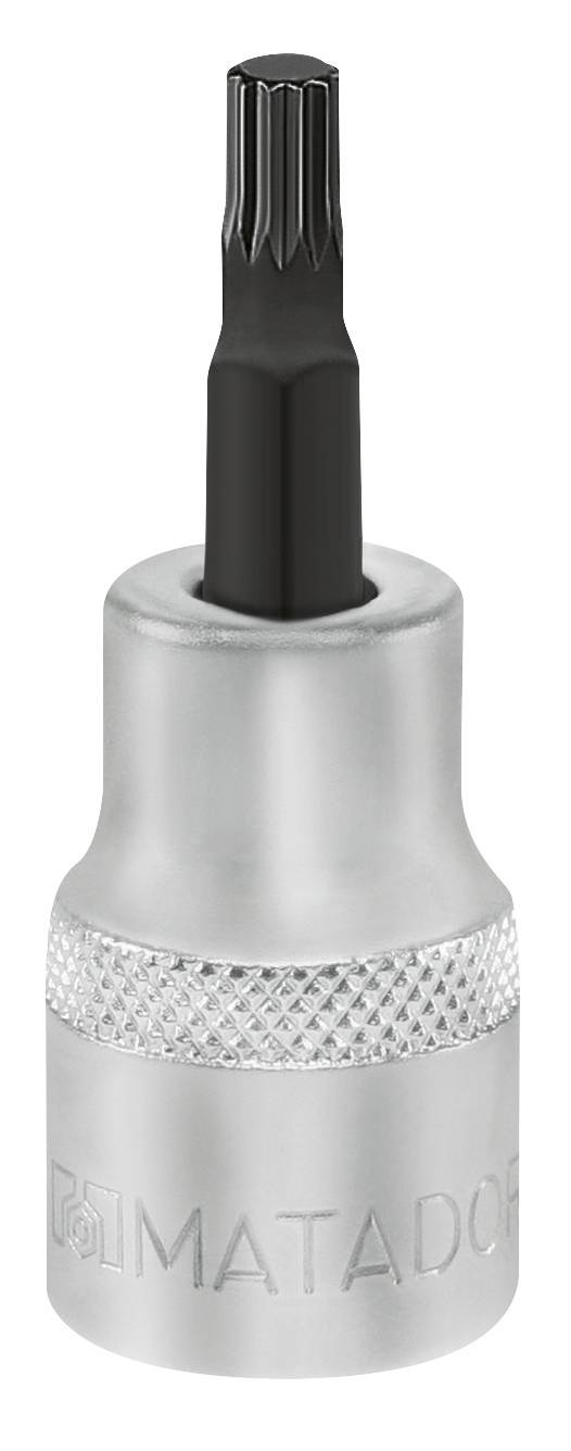 Ein Torx-Bit-Aufsatz mit silbernem Metallgehäuse und schwarzem Bit von der Marke Matador. Geeignet für Schraubarbeiten.