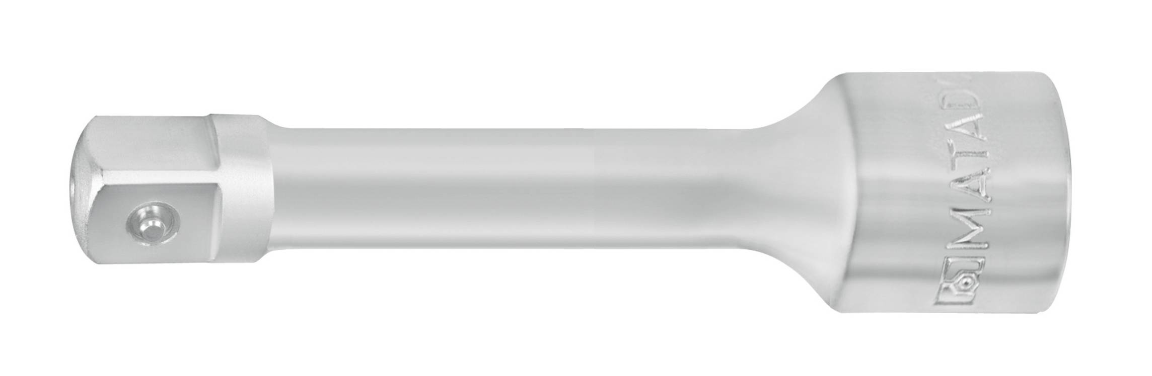 Ein silberner Verlängerungsstab mit quadratischen Enden, verwendet zur Verlängerung von Werkzeugen wie Steckschlüsseln.