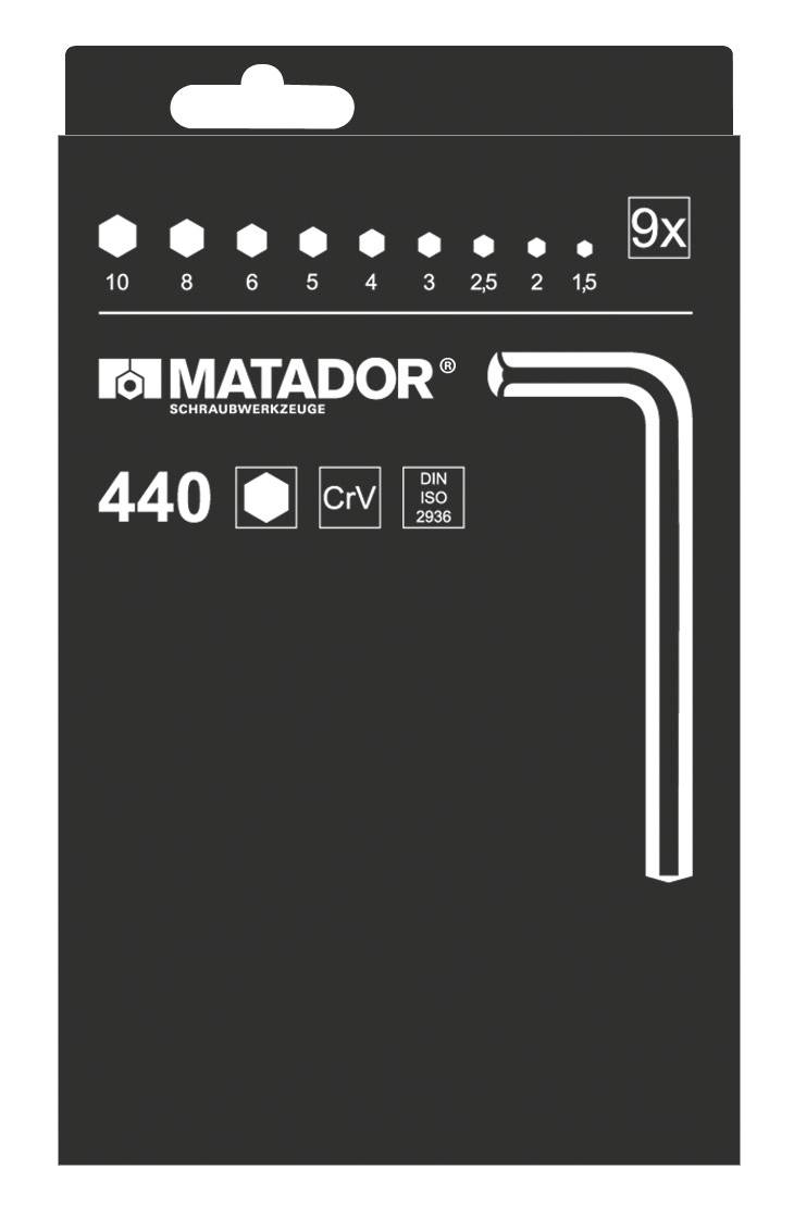 Matador Schraubwerkzeuge Innen-Sechskant Winkelschraubendreher-Set 1.5 mm, 2 mm, 2.5 mm, 3 mm, 4 mm, 5 mm, 5.5 mm, 6 mm, 8 mm