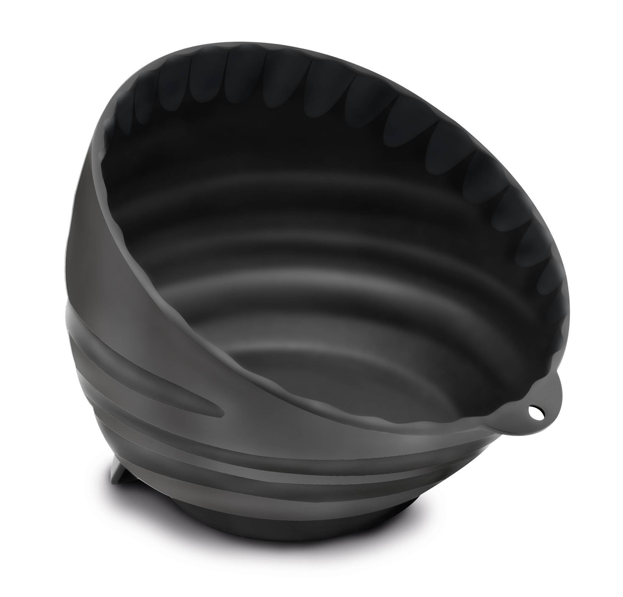 Schwarzer, flexibler Silikon-Teigschaber in halbkugelförmigem Design. Ideal zum Ausleeren von Schüsseln oder Töpfen.