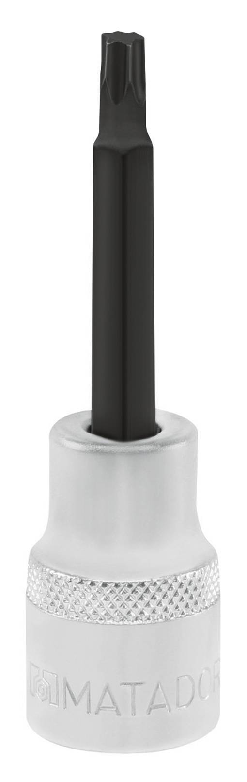 Ein silbernes Schraubbit mit einem schwarzen Torx-Kopf ist abgebildet.
