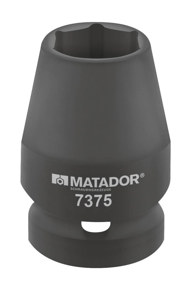 Matador Schraubwerkzeug, Modell 7375, schwarze Sechskant-Stecknuss für Muttern oder Schrauben, seitliche Öffnung am unteren Rand.