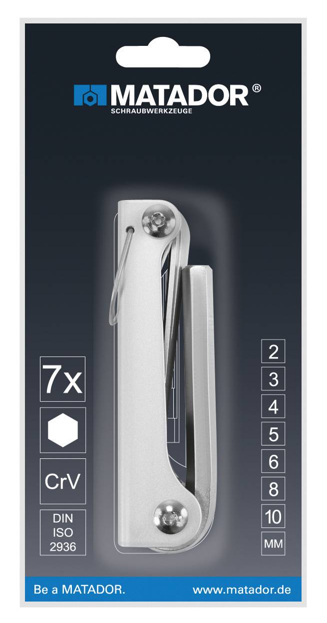 Matador Schraubwerkzeuge Innen-Sechskant Winkelschraubendreher 2 mm, 3 mm, 4 mm, 5 mm, 6 mm, 8 mm, 10mm