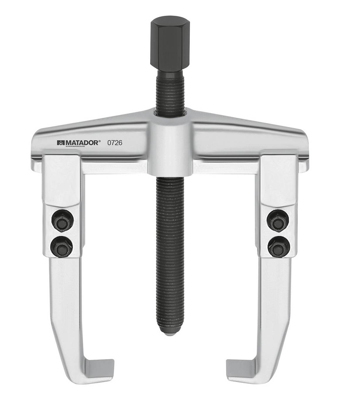 Zweilappiger Abzieher aus Metall mit zentraler Schraube, markiert mit 'MATADOR 0726'. Werkzeug zum Lösen festsitzender Teile.