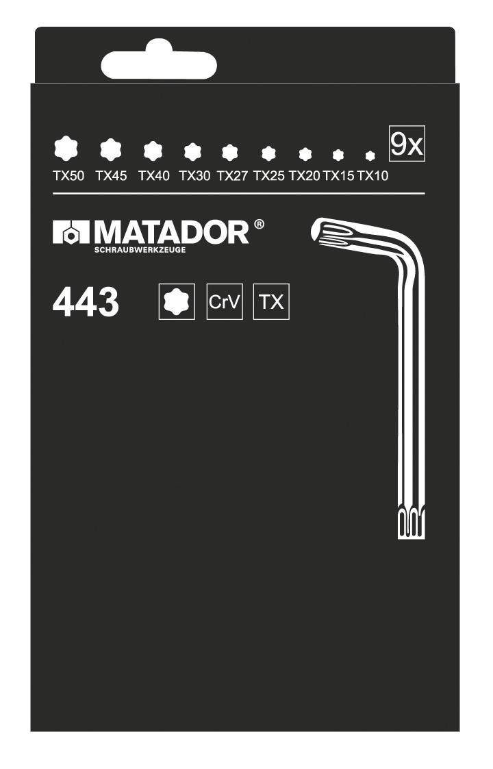 Matador Schraubwerkzeuge Innen-Sechsrund (TX) Winkelschraubendreher-Set T 9, T 10, T 15, T 20, T 25, T 27, T 30, T 40 9teilig