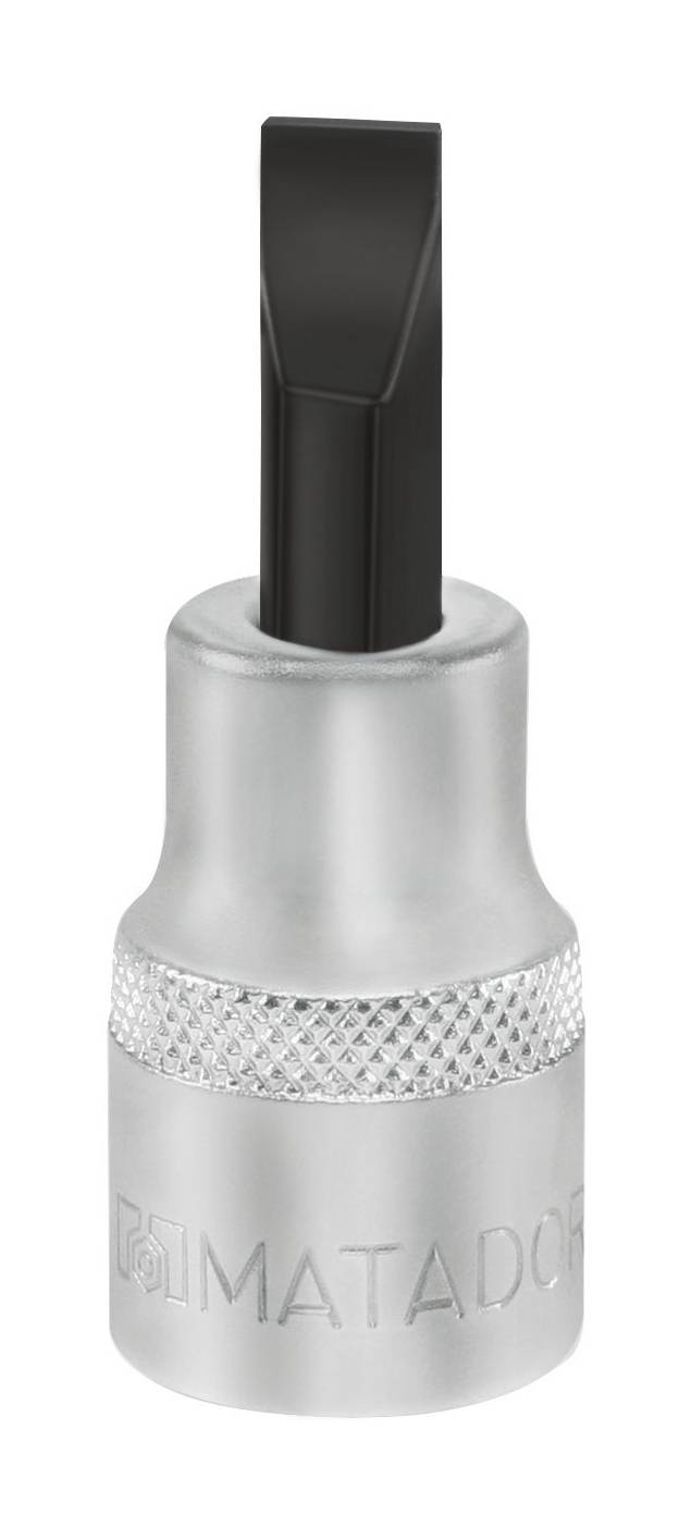 'Matador' Schraubendrehereinsatz in Silber mit schwarzer flacher Spitze, ideal für Schraubarbeiten.