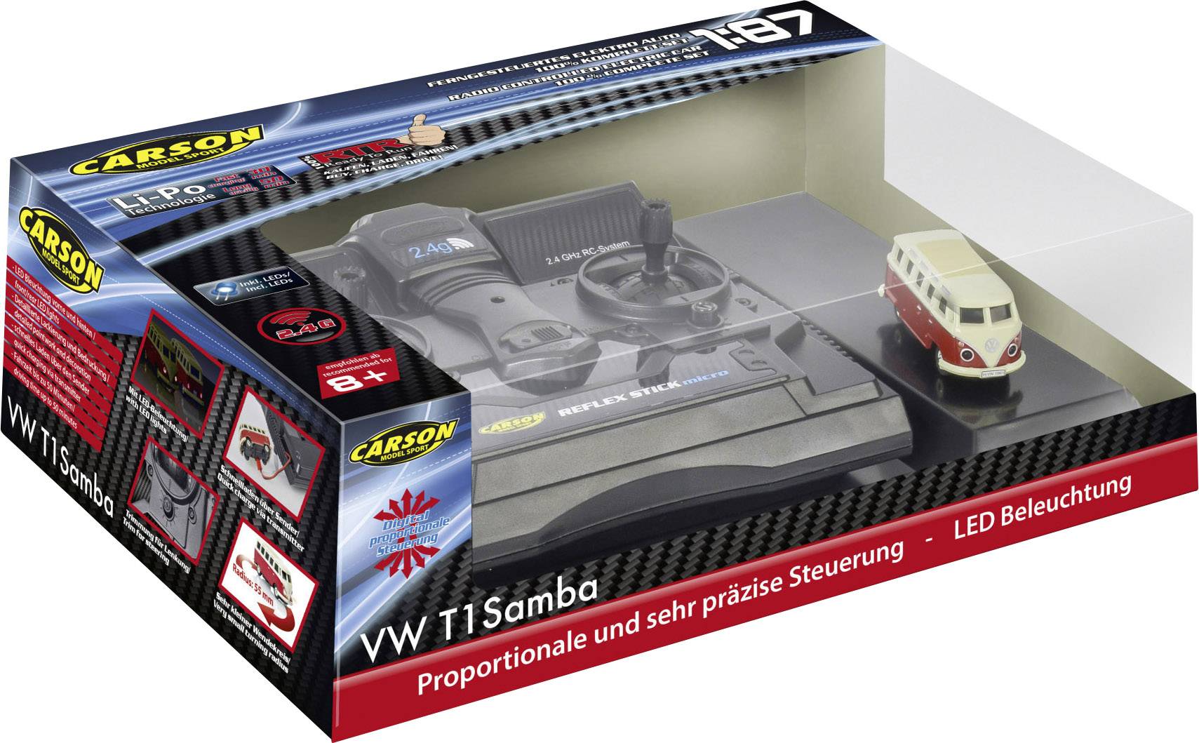 Carson Modellsport 500504119 VW Bus T1 Samba 1:87 RC Modellauto Elektro Straßenmodell Heckantrieb (