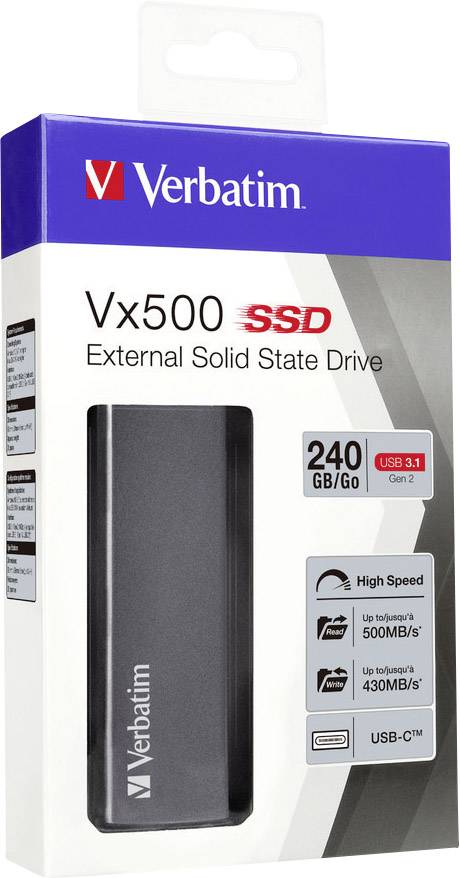 Verbatim Vx500 - SSD - 240 GB - extern (tragbar) - USB 3.1 Gen 2 (USB-C Steckverbinder)