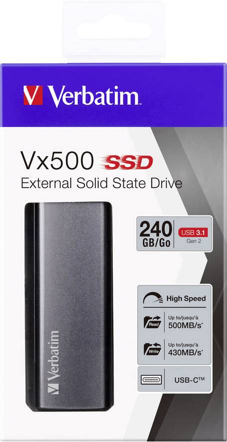 Verbatim Vx500 - SSD - 240 GB - extern (tragbar) - USB 3.1 Gen 2 (USB-C Steckverbinder)