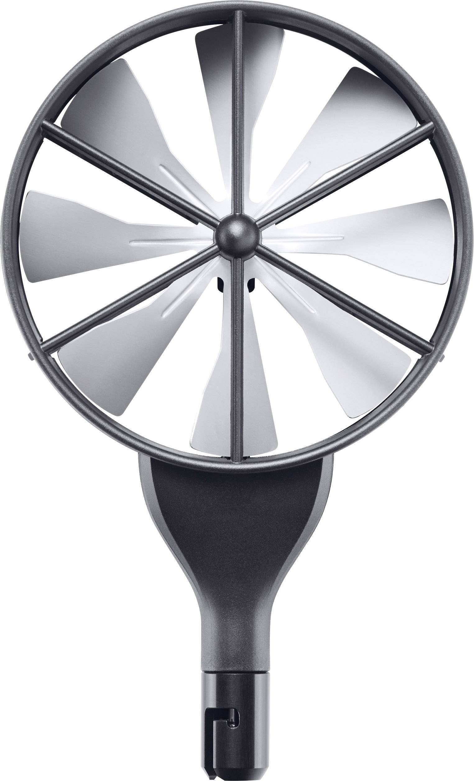 Kleiner, tragbarer Handventilator mit schwarzem Griff und weißen Rotorblättern. Ideal zum Kühlen unterwegs.