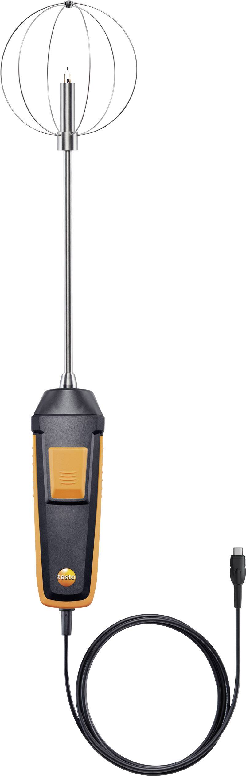 Ein digitales Anemometer mit USB-Kabel zur Messung der Luftgeschwindigkeit und -temperatur, geeignet für HVAC-Anwendungen.