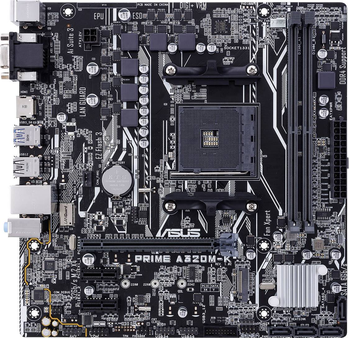 Asus PRIME A320M-K Mainboard Sockel (PC) AMD AM4 Formfaktor (Details) Micro-ATX Mainboard-Chipsatz
