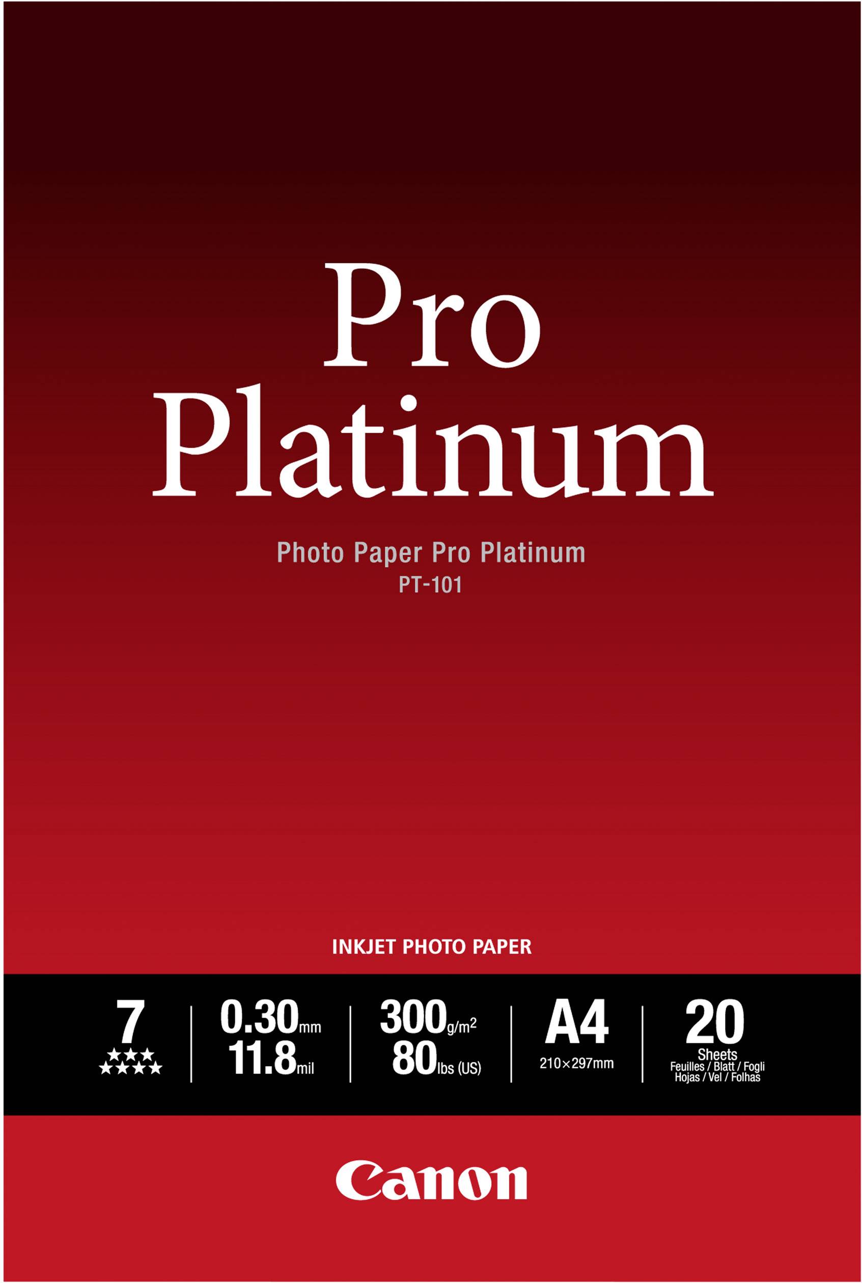 Canon Photo Paper Pro Platinum PT-101 2768B016 Fotopapier DIN A4 300 g/m² 20 Blatt Hochglänzend