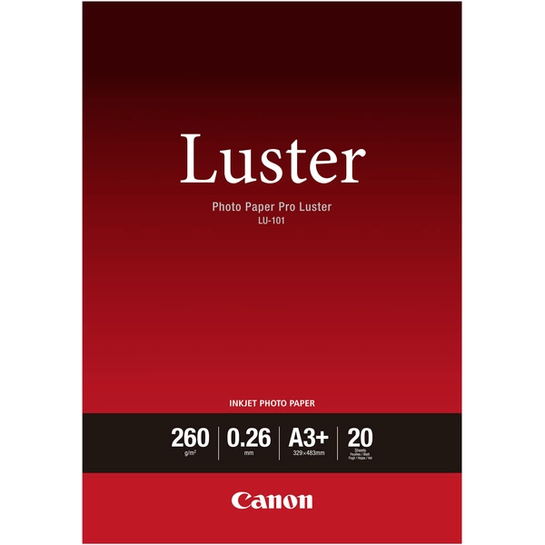 Canon Photo Paper Pro Luster LU-101 6211B008 Fotopapier DIN A3+ 260 g/m² 20 Blatt Seidenglänzend Canon Photo Paper Pro Luster LU-101 6211B008 Fotopapier DIN A3+ 260 g/m² 20 Blatt Seidenglänzend