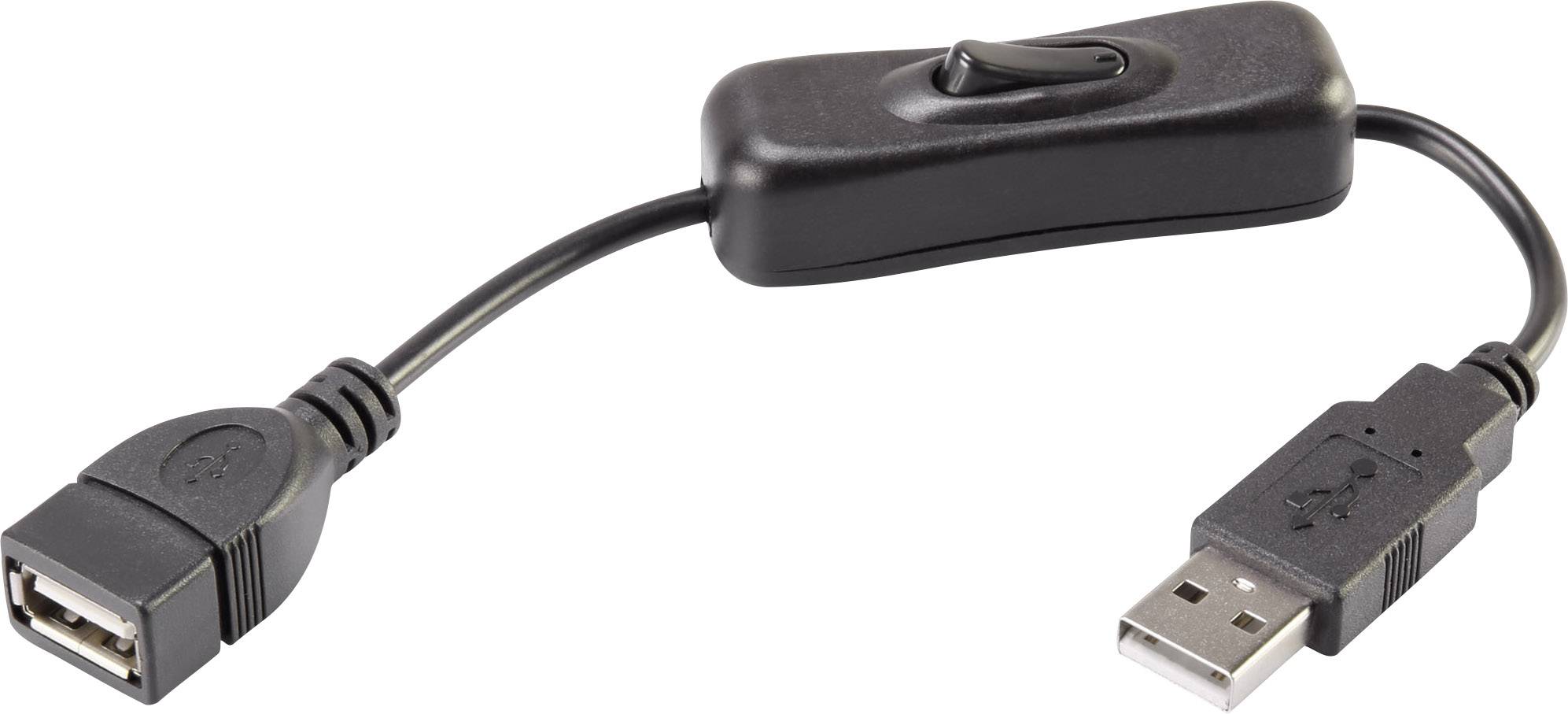 USB-Verlängerungskabel mit Ein-/Ausschalter, schwarzes Design, ermöglicht das einfache Trennen oder Verbinden von Geräten.
