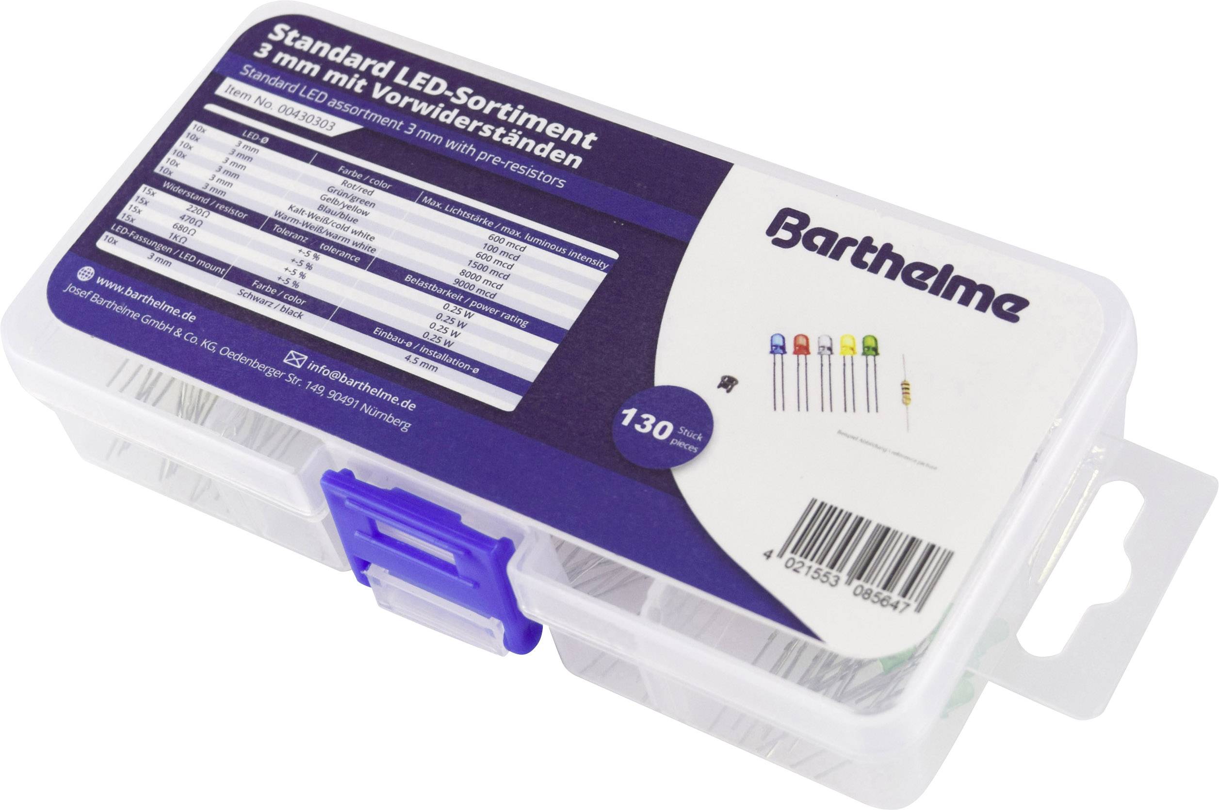 Barthelme LED-Sortiment Kaltweiß, Warmweiß, Gelb, Blau, Rot, Grün Rund 3 mm