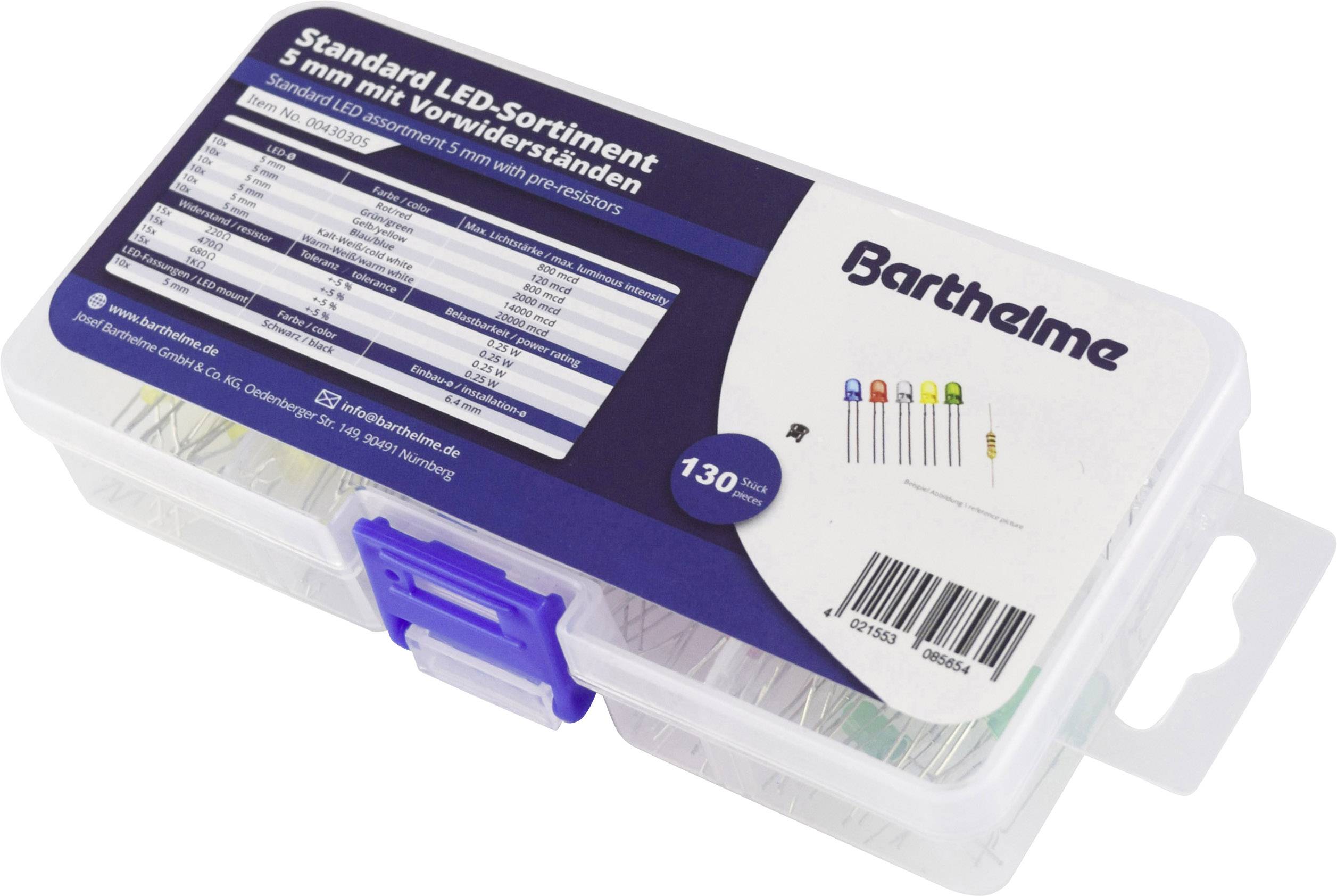 Barthelme LED-Sortiment Kaltweiß, Warmweiß, Gelb, Blau, Rot, Grün Rund 5 mm