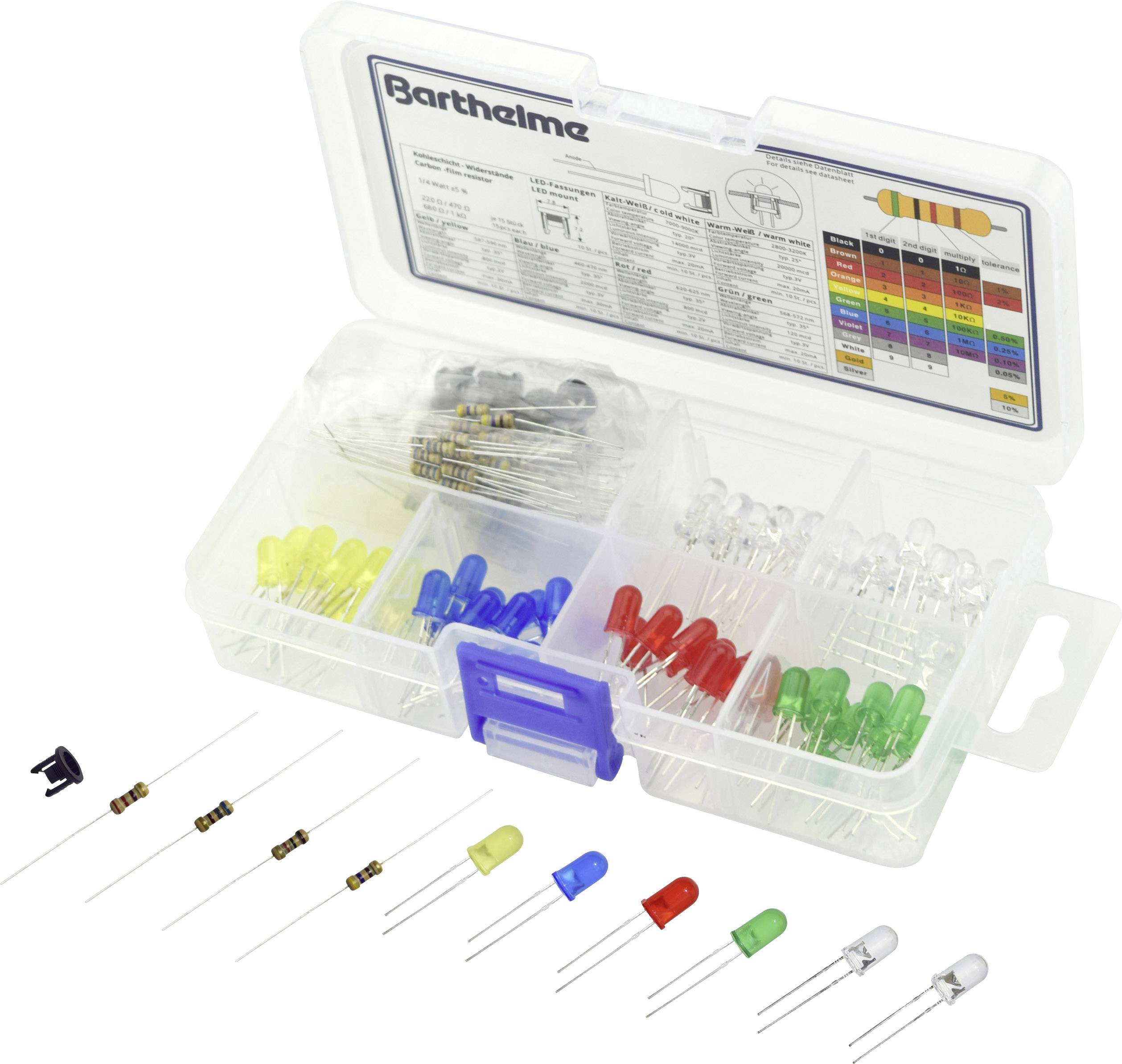 Barthelme LED-Sortiment Kaltweiß, Warmweiß, Gelb, Blau, Rot, Grün Rund 5 mm