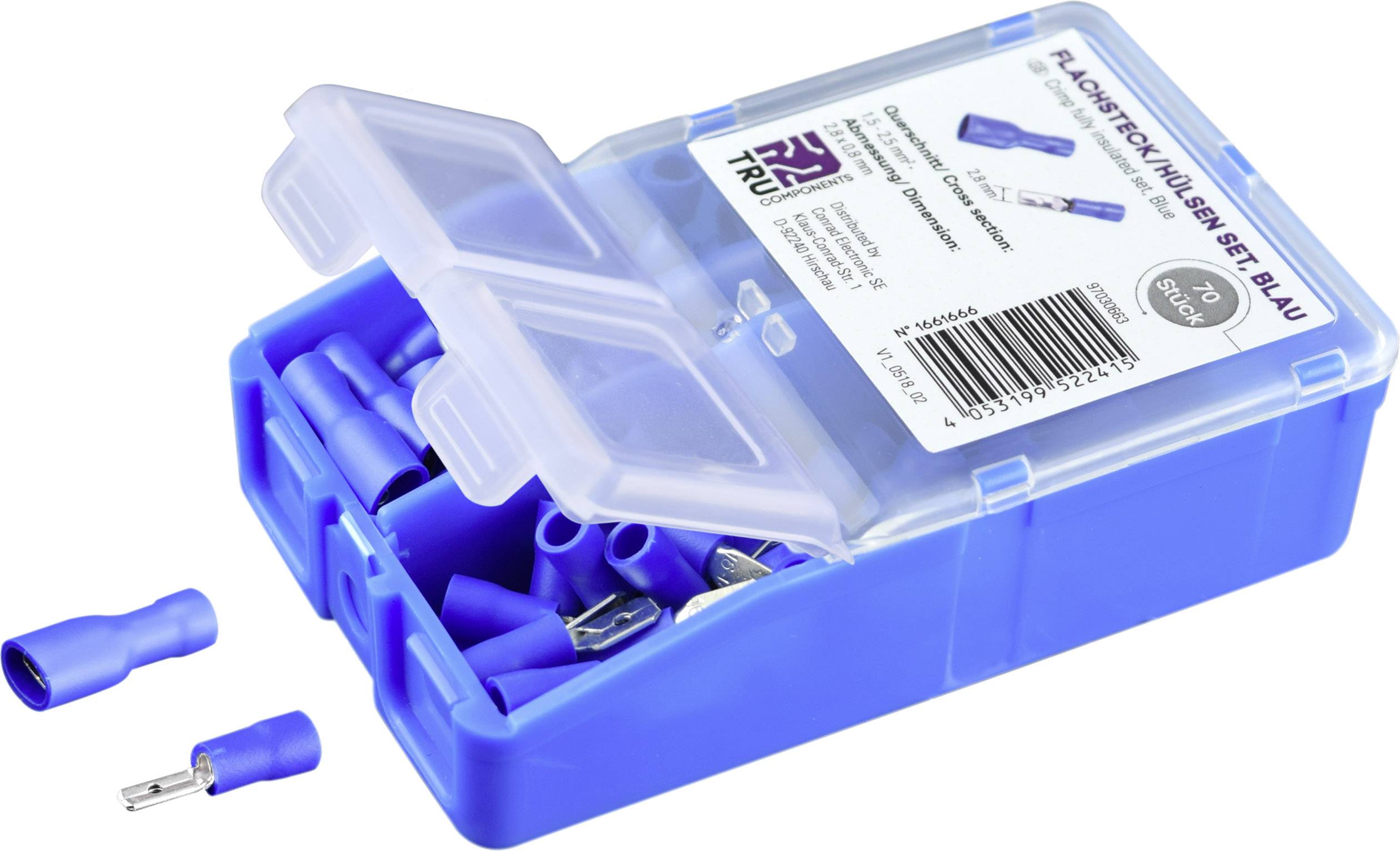 TRU COMPONENTS Quetschverbinder-Sortiment 1.5mm² 2.5mm² Blau 140 St. Vollisoliert
