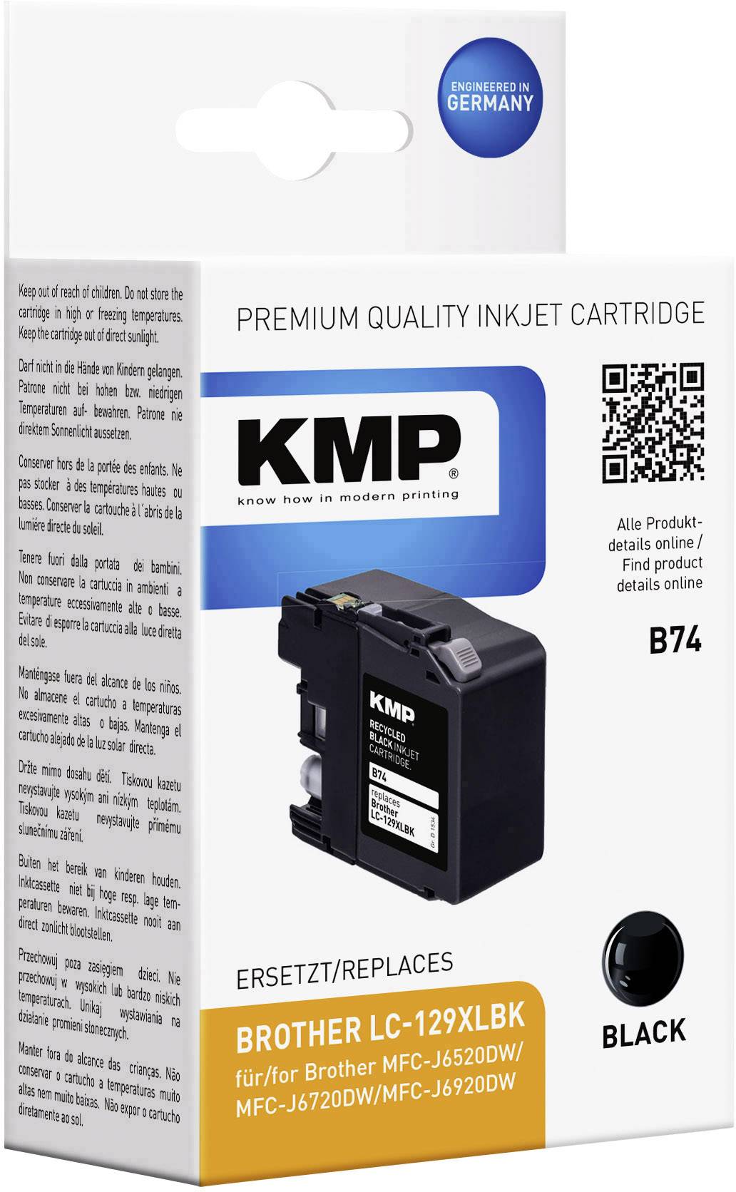 KMP B74 - 50 ml - Hohe Ergiebigkeit - Schwarz - kompatibel - Tintenpatrone (Alte