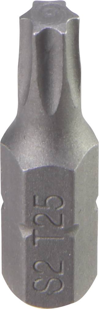 Ein Torx-Bit T25 aus Metall, häufig verwendet für Schraubarbeiten. Die Prägung zeigt die Größe und Materialkennung 'S2 T25'.