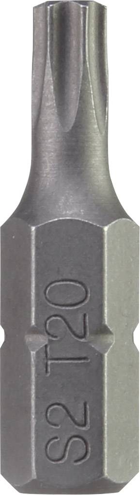 Ein Torx-Schraubendreherbit mit der Aufschrift 'S2 T20', geeignet für Schrauben mit Torx-Kopf, zeigt die spezielle Sternform.