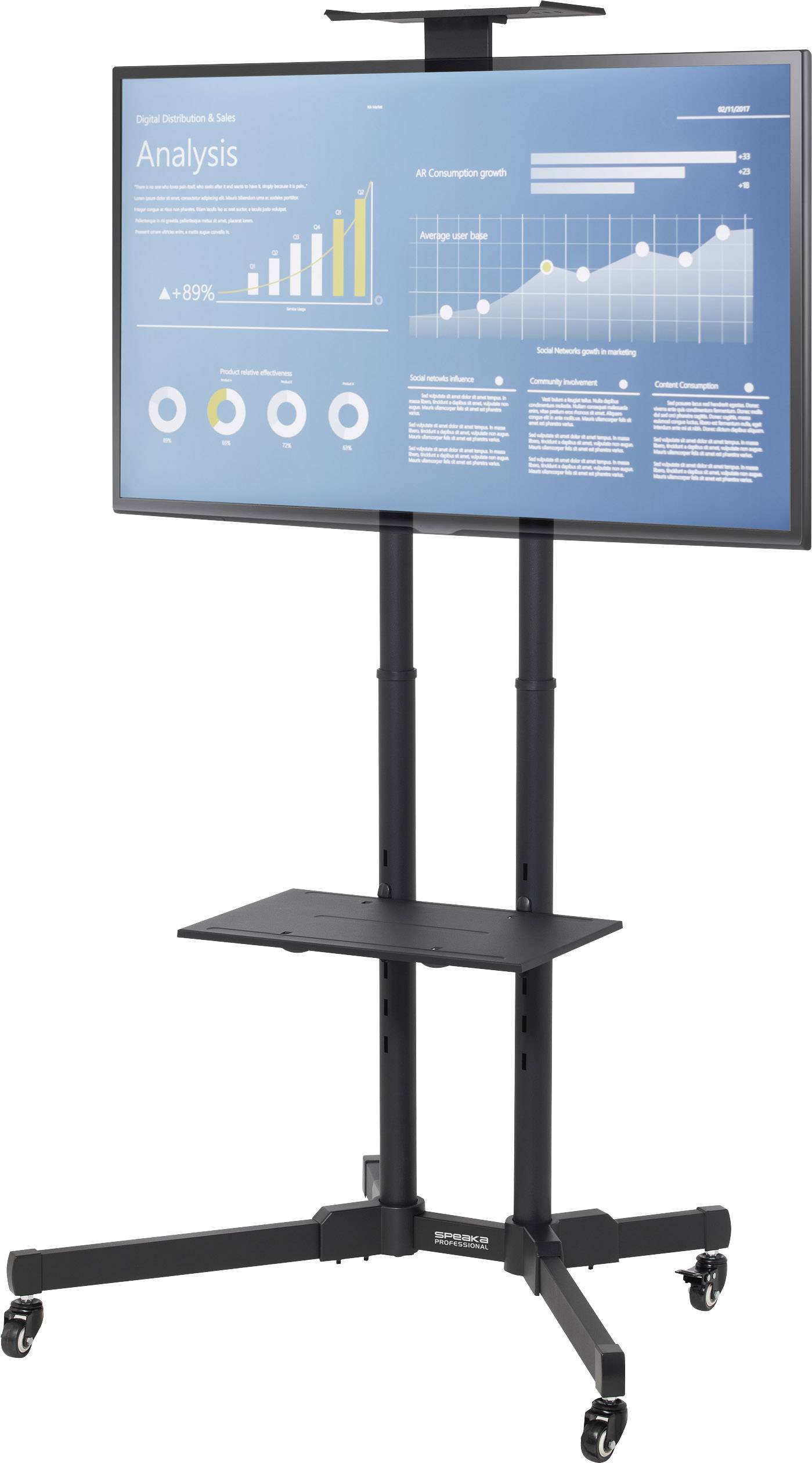 SpeaKa Professional SP-6646948 Base-Line TV-Rollwagen 94,0cm (37") - 177,8cm (70") Neigbar, Höhenverstellbar