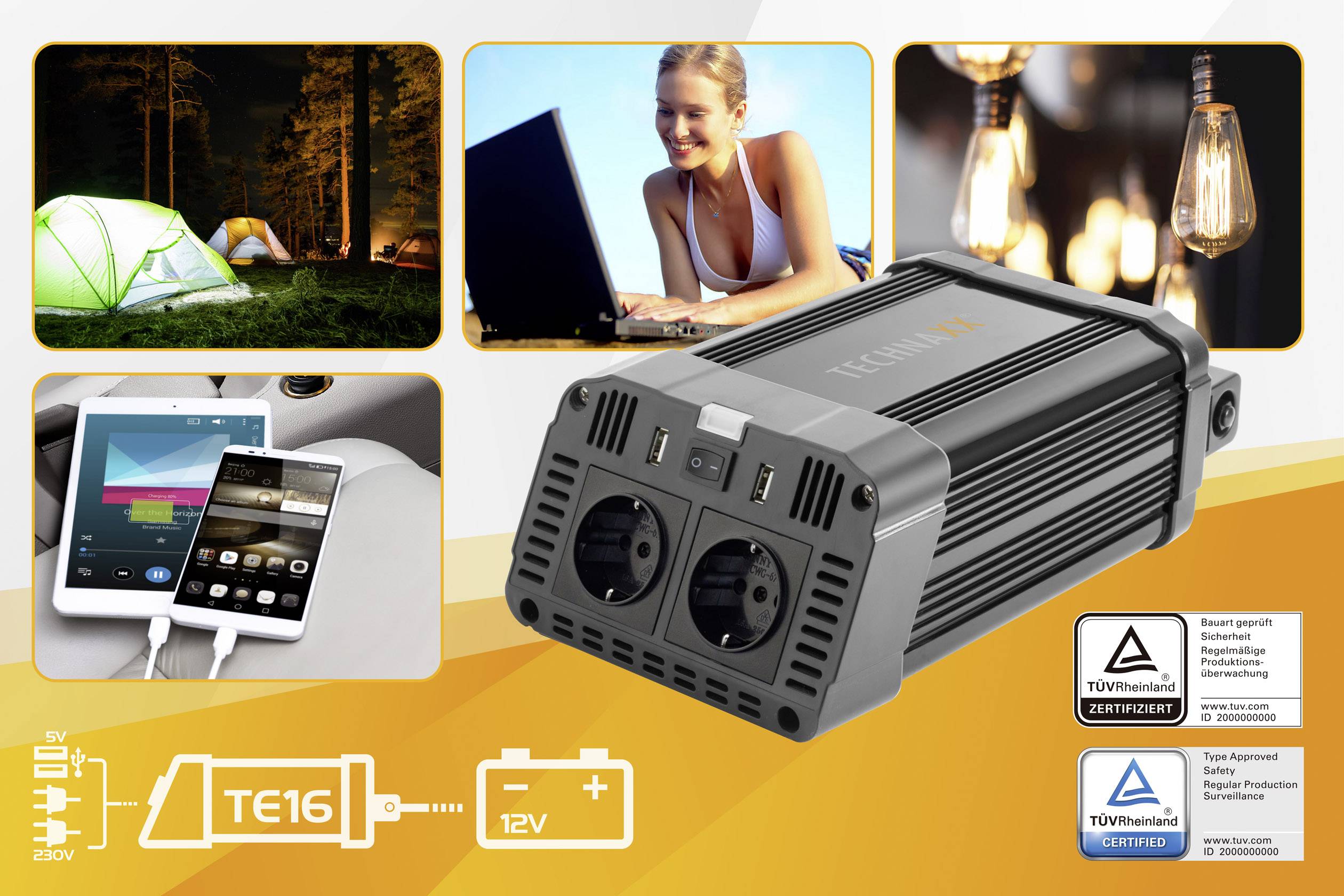 Technaxx Wechselrichter TE16 1200W 12 V/DC - 230 V/AC