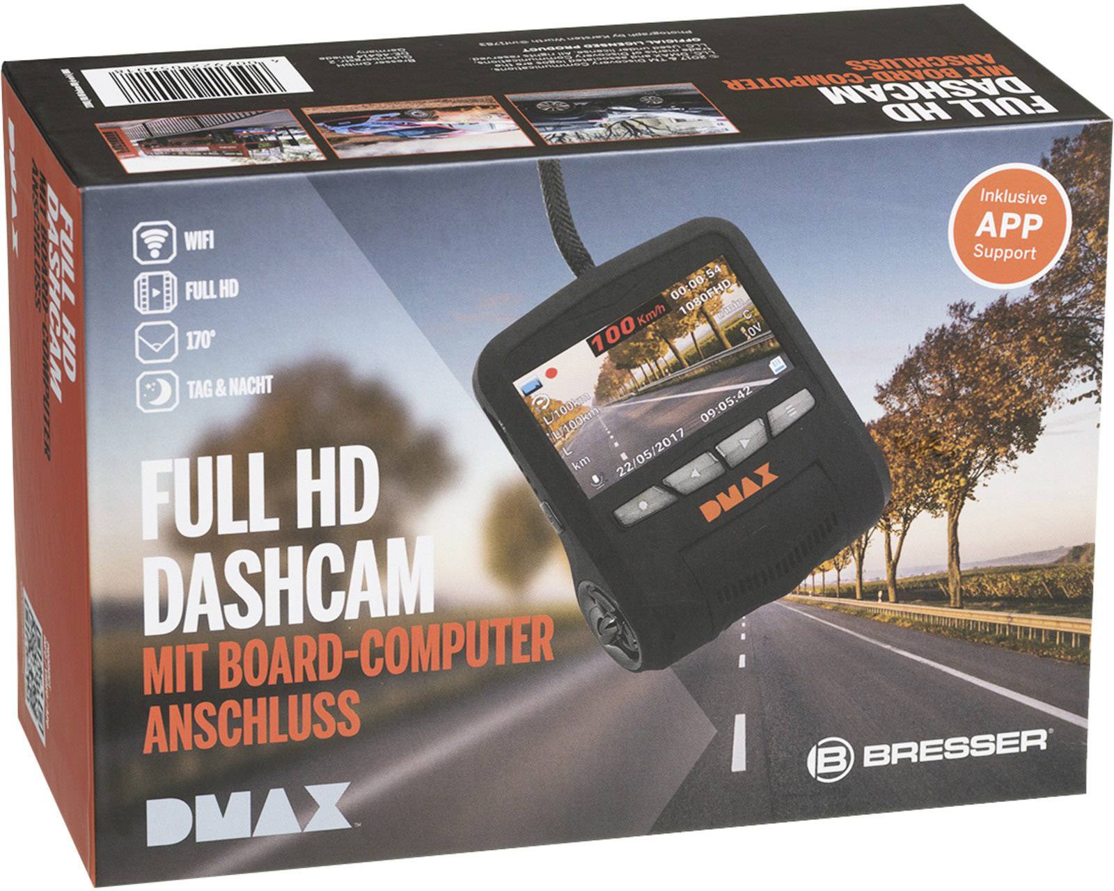 DMAX OBD Dashcam Blickwinkel horizontal max.=170° 12V OBD Fahrzeugdatenübertragung, WLAN, Display, Mikrofon