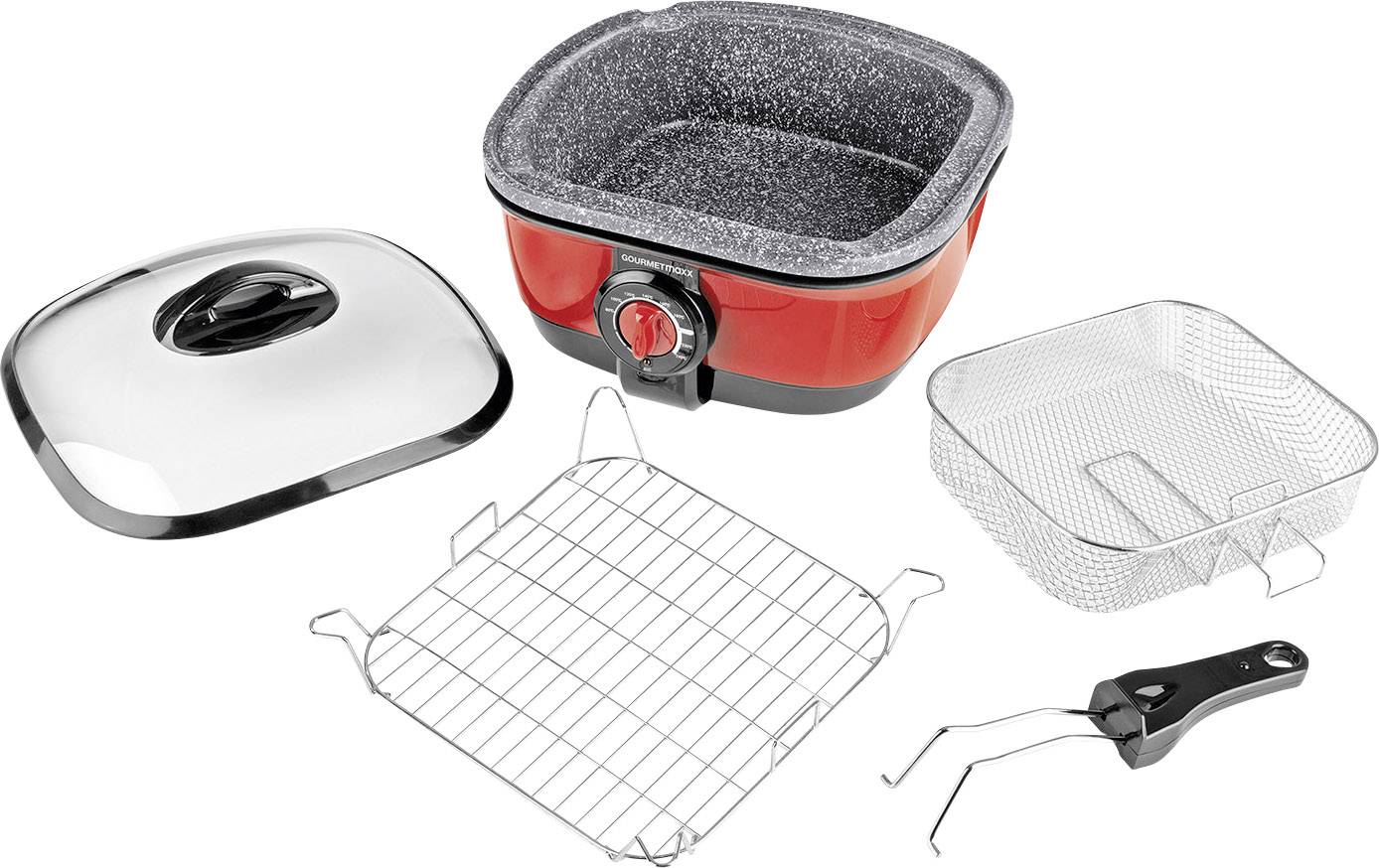 GourmetMaxx Multikocher 1500W Rot, Granit-Grau (matt)