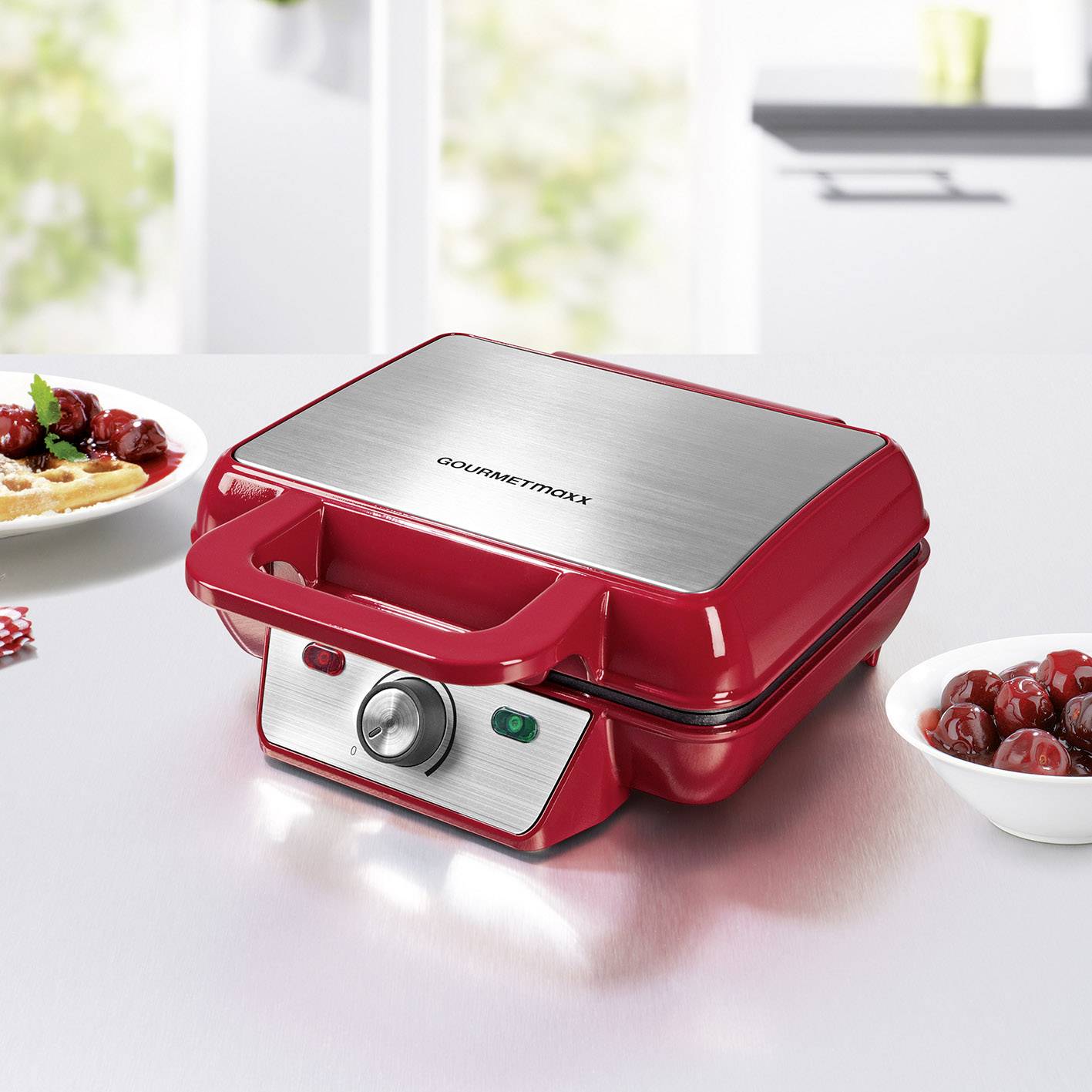 GourmetMaxx 07841 Waffeleisen Temperaturvorwahl Rot