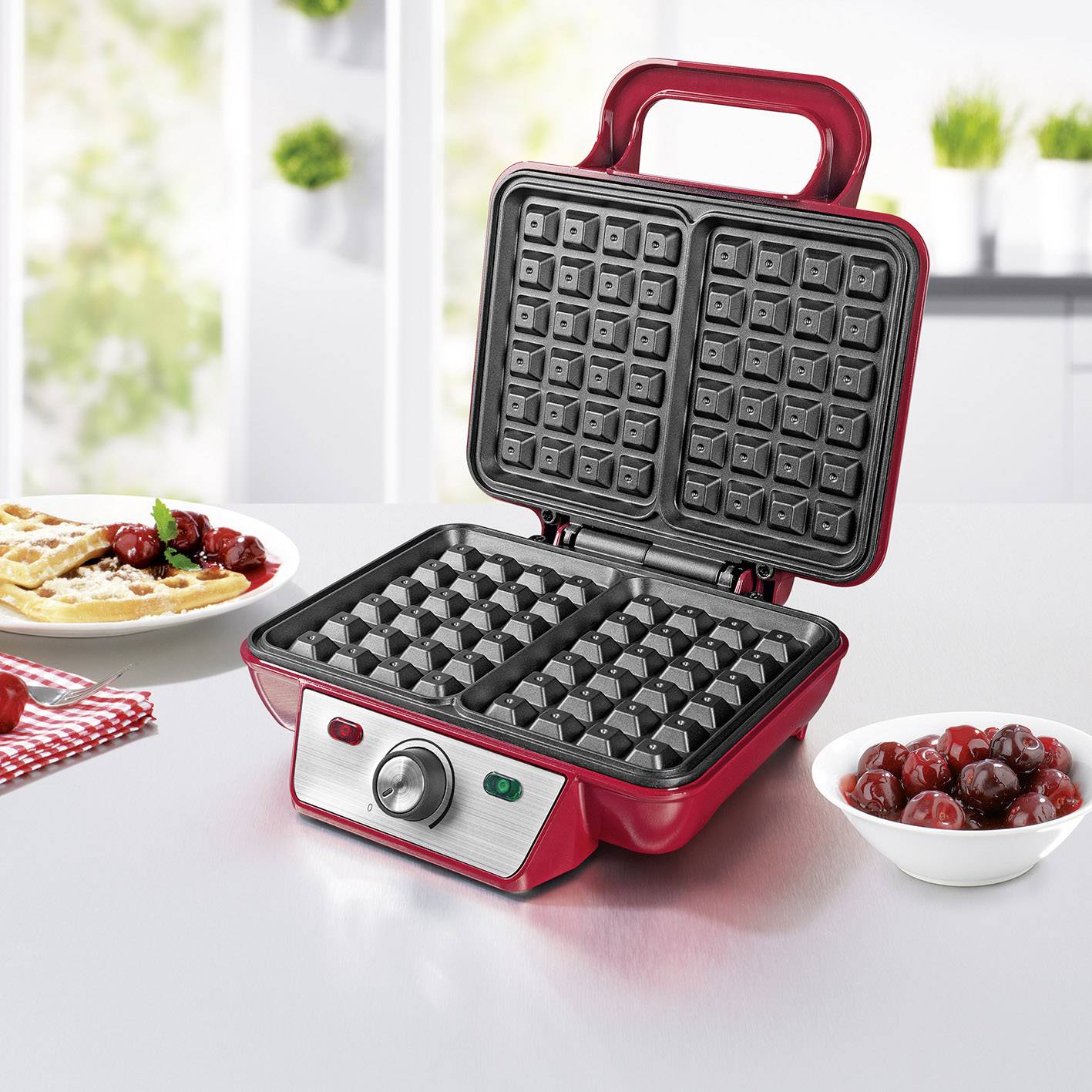 GourmetMaxx 07841 Waffeleisen Temperaturvorwahl Rot