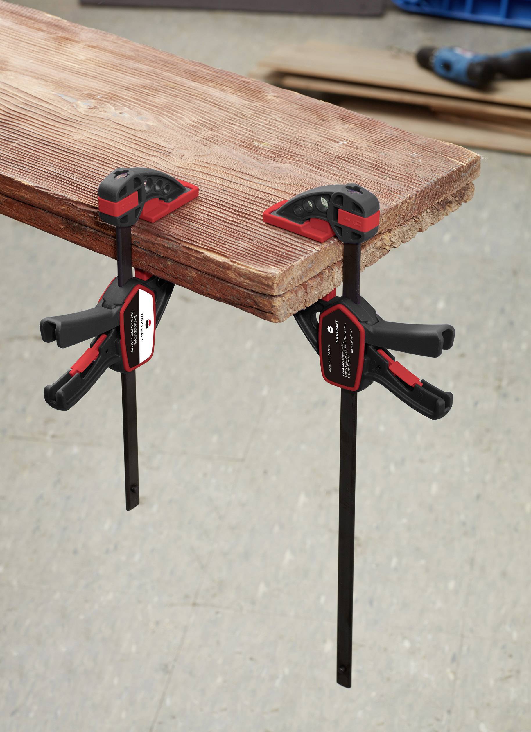 Einhandzwinge 150 x 60 mm 750 Nm TOOLCRAFT TO-4986708 Spann-Weite (max.):150 mm Produktabmessung, Länge: 283 mm Ausladungs-Maße:63 mm