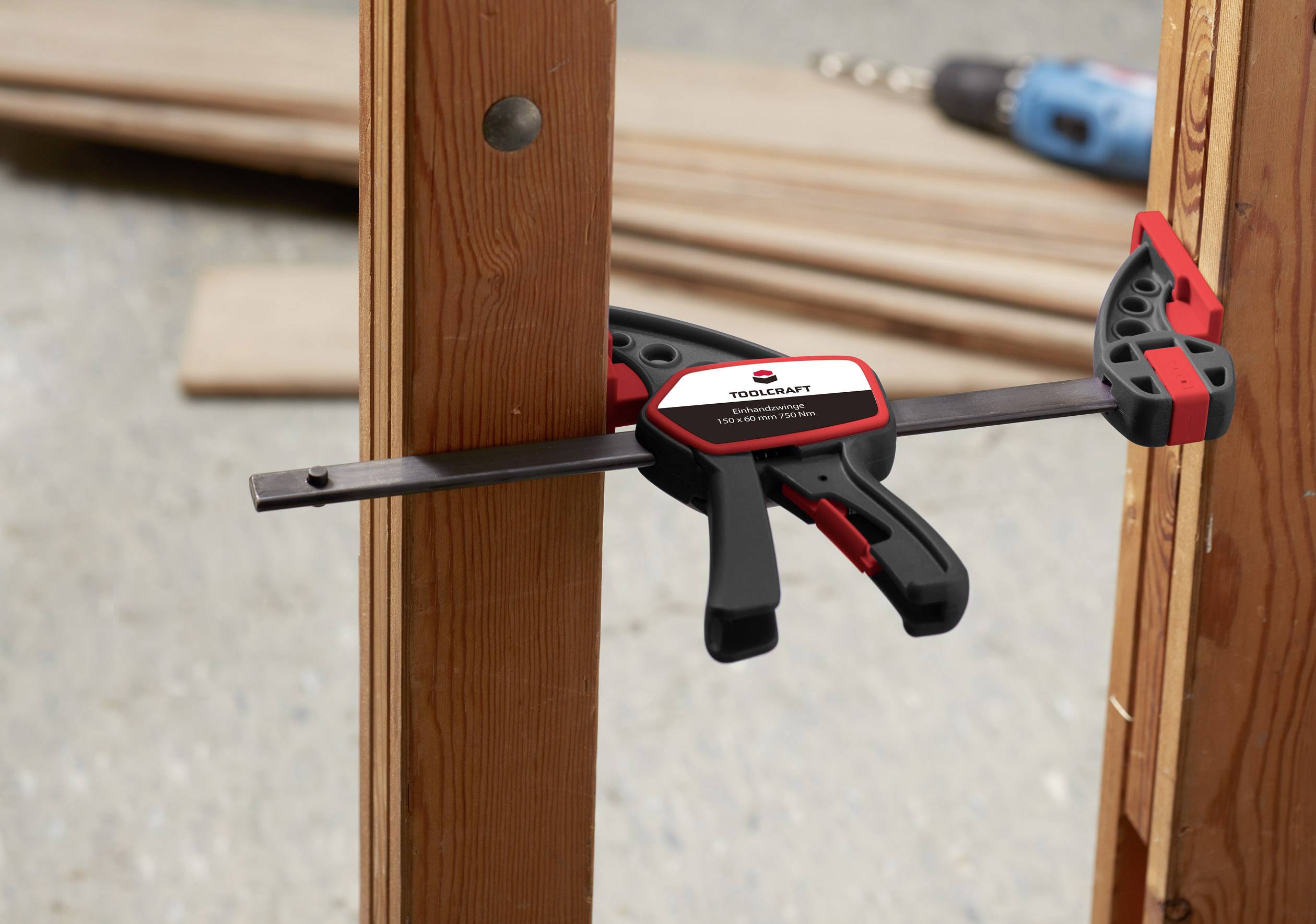 TOOLCRAFT TO-4986708 Einhandzwinge Spann-Weite (max.):150 mm Produktabmessung, Länge: 283 mm Ausladungs-Maße:63 mm