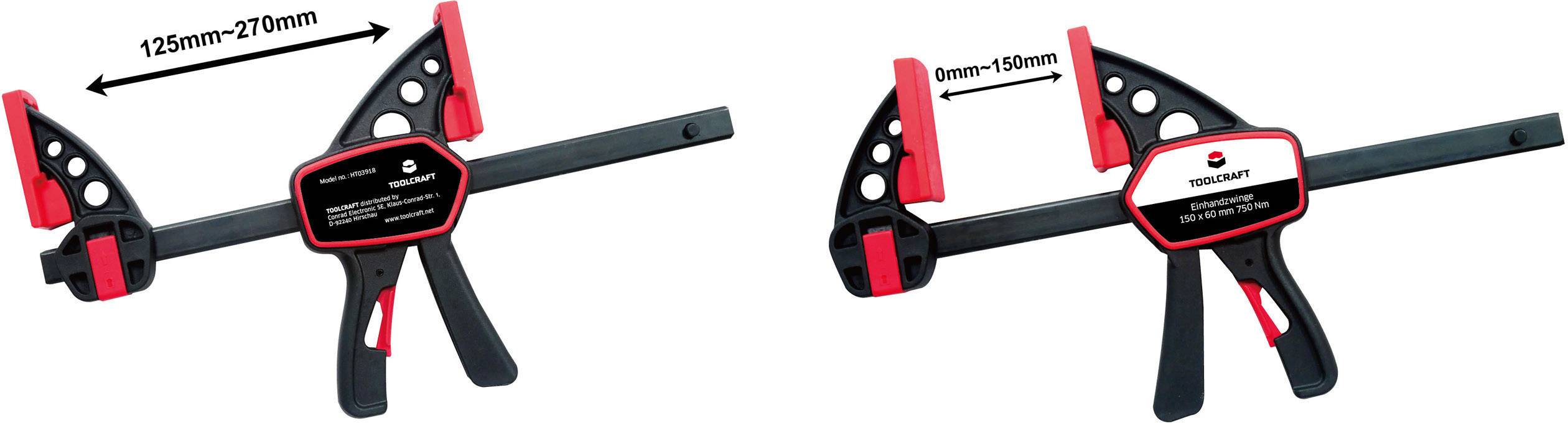 TOOLCRAFT TO-4986708 Einhandzwinge Spann-Weite (max.):150 mm Produktabmessung, Länge: 283 mm Ausladungs-Maße:63 mm