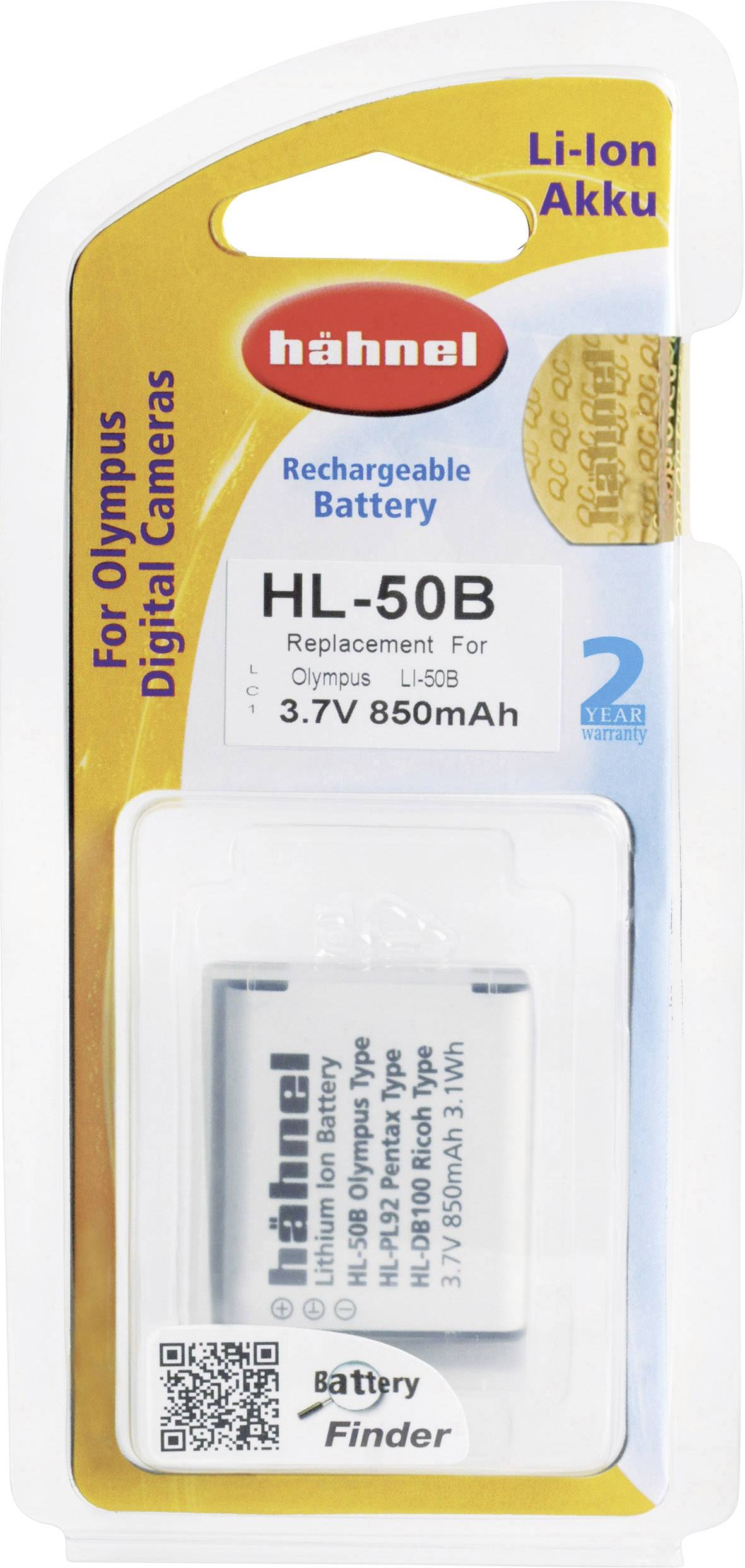 Hähnel Fototechnik HL-50B Kamera-Akku ersetzt Original-Akku (Kamera) LI-50B, Li-52B, D-LI92, DB-100 3.7V 850 mAh