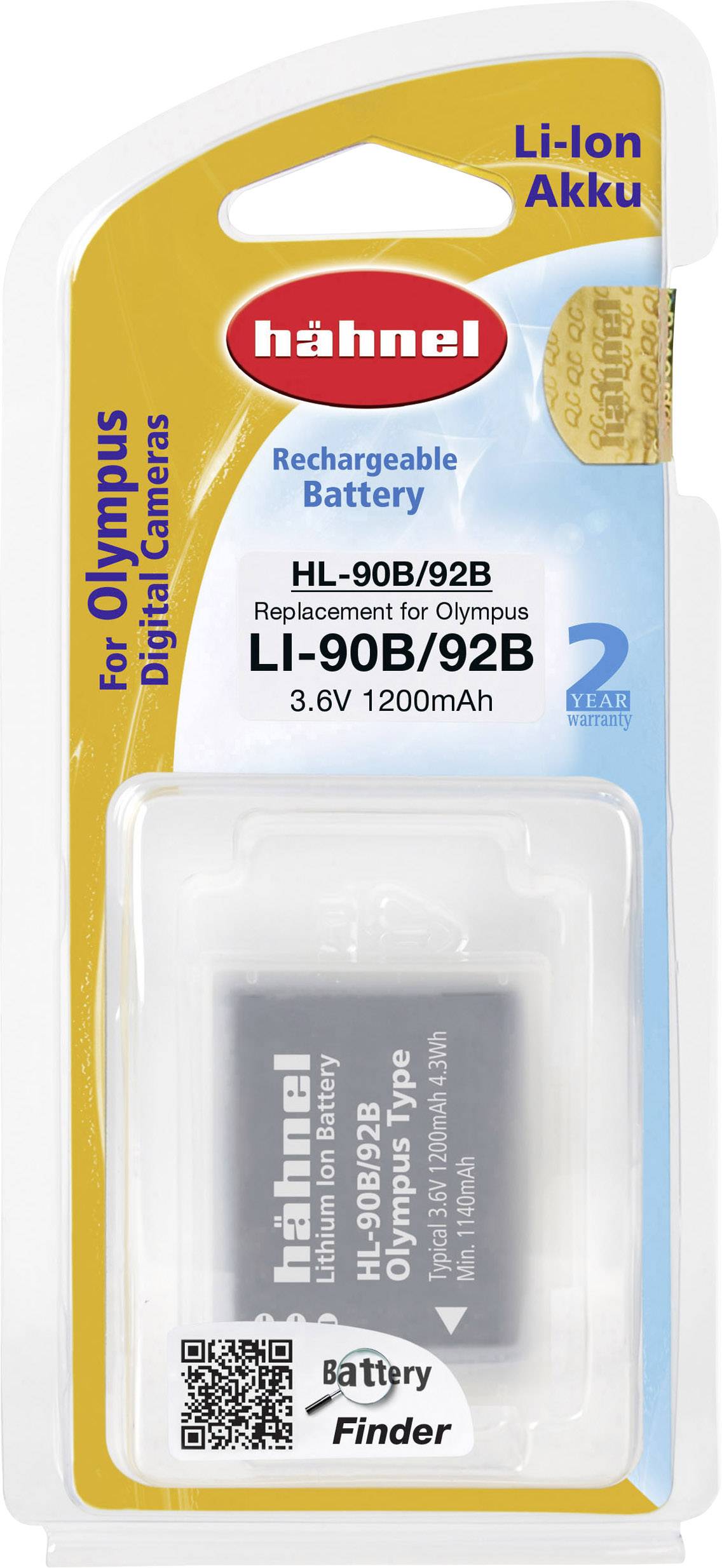 Hähnel Fototechnik HL-90B Kamera-Akku ersetzt Original-Akku (Kamera) Li-90B, Li-92B 3.6 V 1200 mAh
