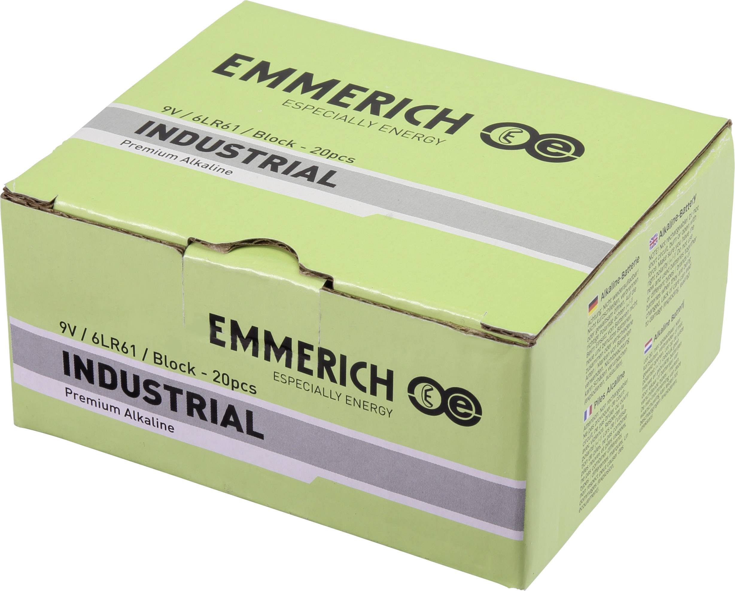 Emmerich Industrial 6LR61 9V Block-Batterie Alkali-Mangan 500 mAh 20St.