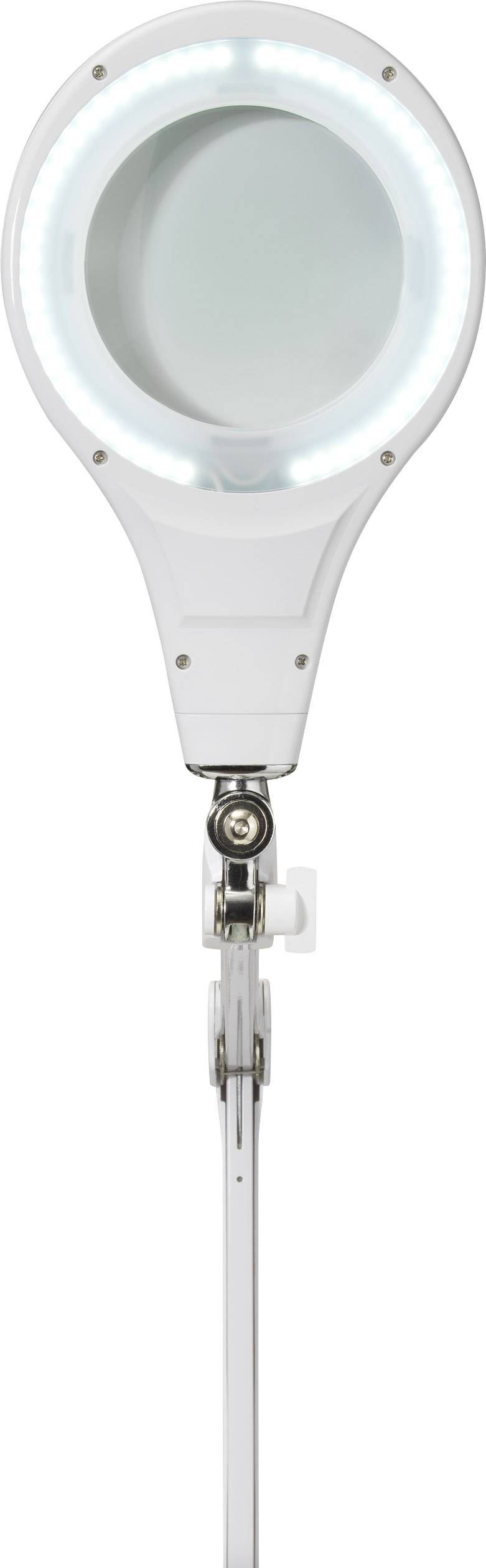 Lupe mit integriertem LED-Licht, montiert auf einem flexiblen Arm, ideal für präzise Arbeiten oder Detailansichten.