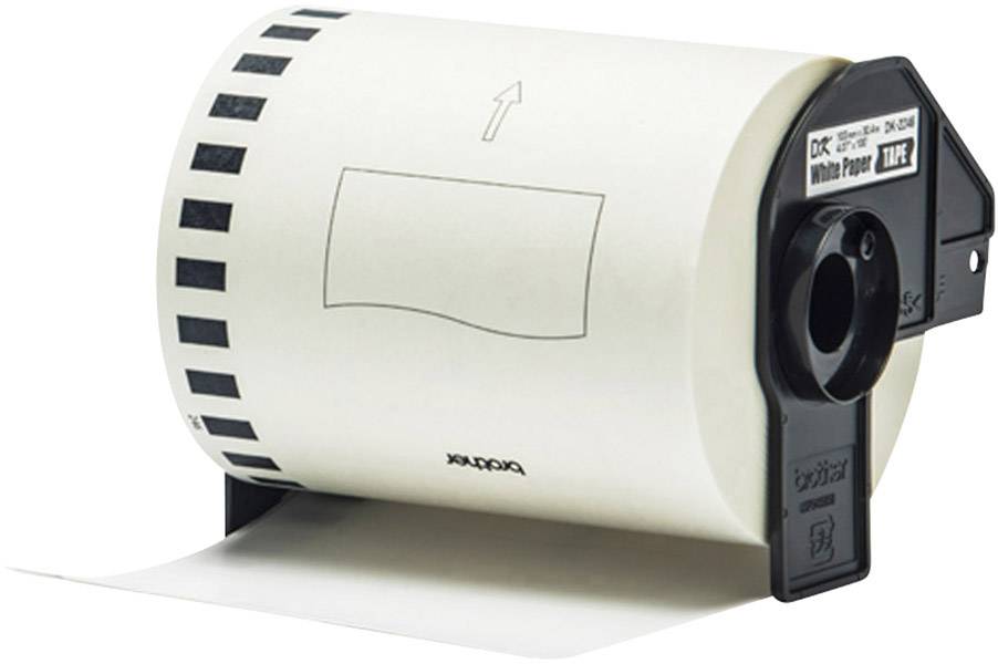 Eine Rolle vorgestanztes Xerox-Papier mit schwarzen Markierungen und einem Pfeil, der die Papierlaufrichtung anzeigt.