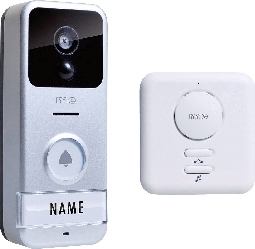 m-e modern-electronics VS B10 IP-Video-Türsprechanlage WLAN Außeneinheit, Netzteil, Zusatz-Gong 1 Familienhaus Silber, Schwarz