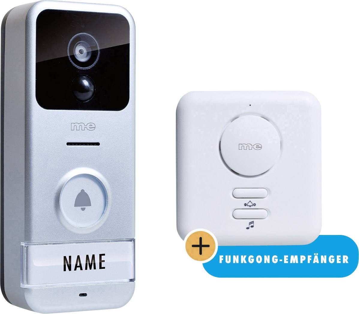 m-e modern-electronics VS B10 IP-Video-Türsprechanlage WLAN Außeneinheit, Netzteil, Zusatz-Gong 1 Familienhaus Silber, Schwarz