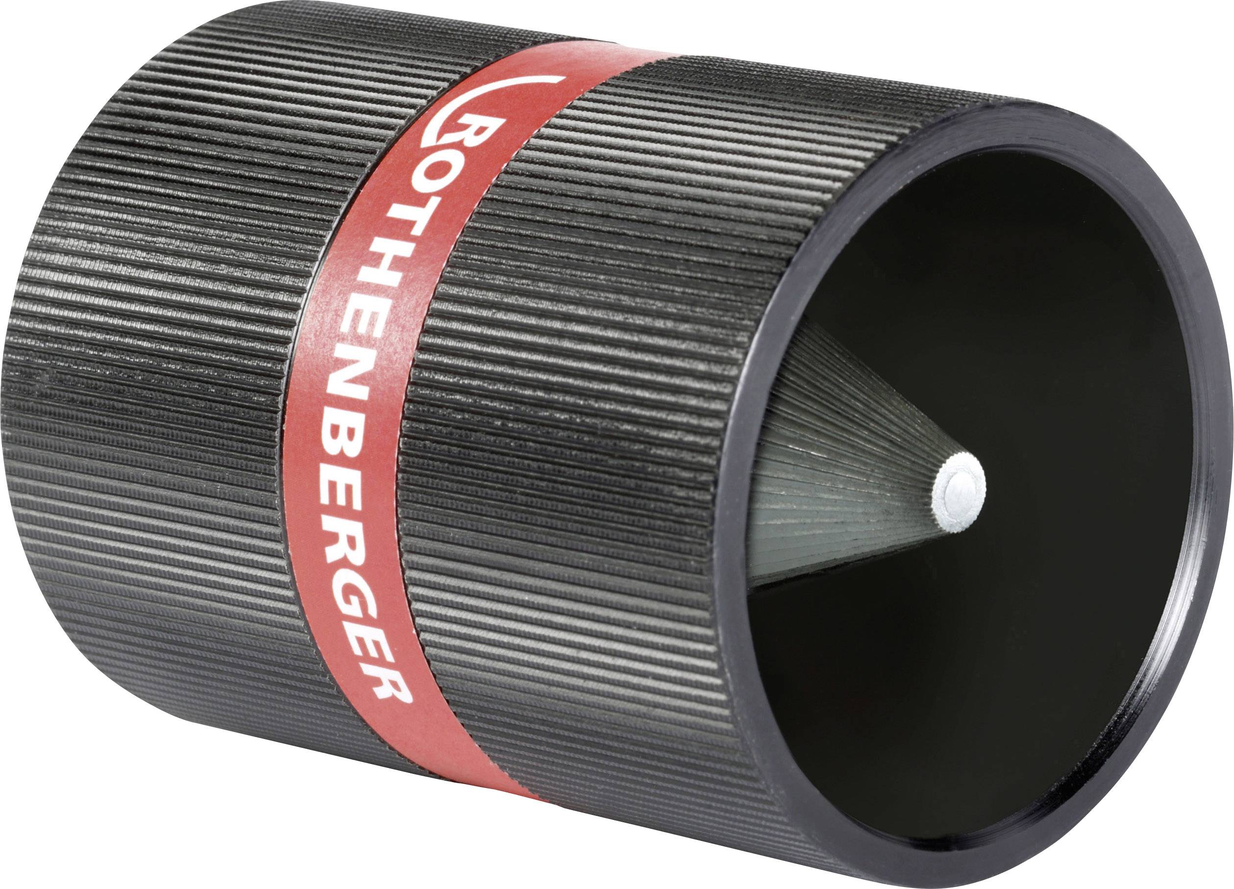 Ein schwarzer Rohrentgrater mit rotem Ring und der Aufschrift 'Rothenberger'. Verwendet zum Säubern von Rohren vor dem Löten.