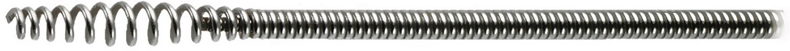 Eine lang gezogene, metallische Spiralfeder, horizontal ausgerichtet.