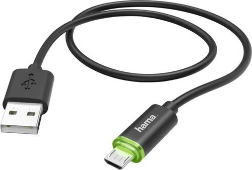 Hama USB 2.0 Anschlusskabel [1x USB 2.0 Stecker A - 1x Micro-USB-Stecker] 1.00m Schwarz mit LED