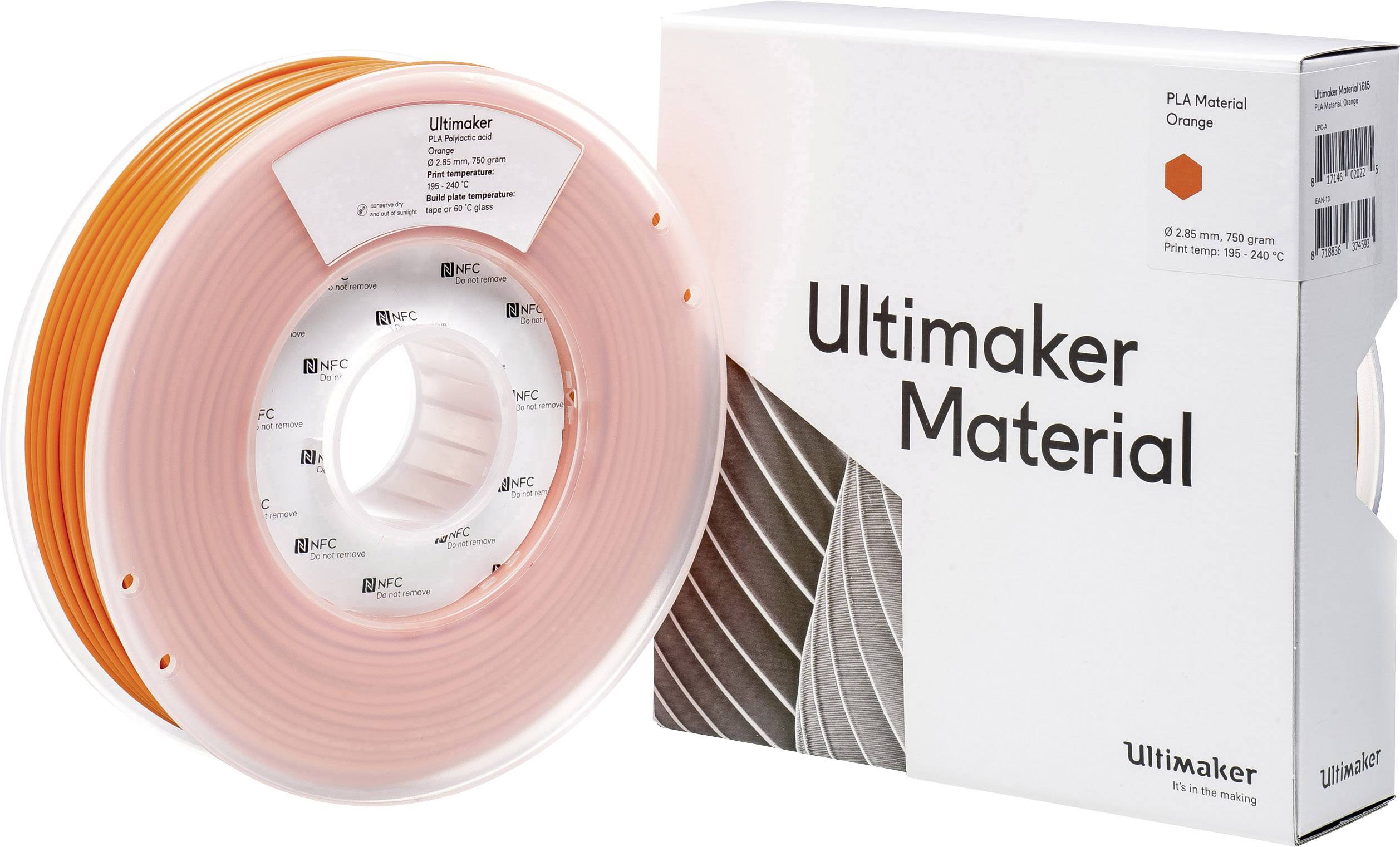 UltiMaker 1615 Filament PLA 2.85mm 750g Orange 1St.